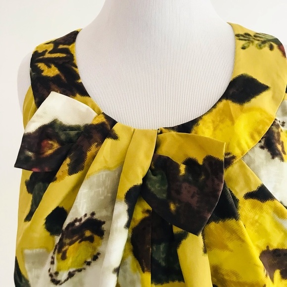Kate Spade | Bette Silk Floral Top Womens XS Extra Small Yellow Bow Sleeve - Picture 7 of 12